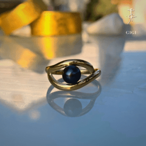 טבעת זהב פנינה שחורה